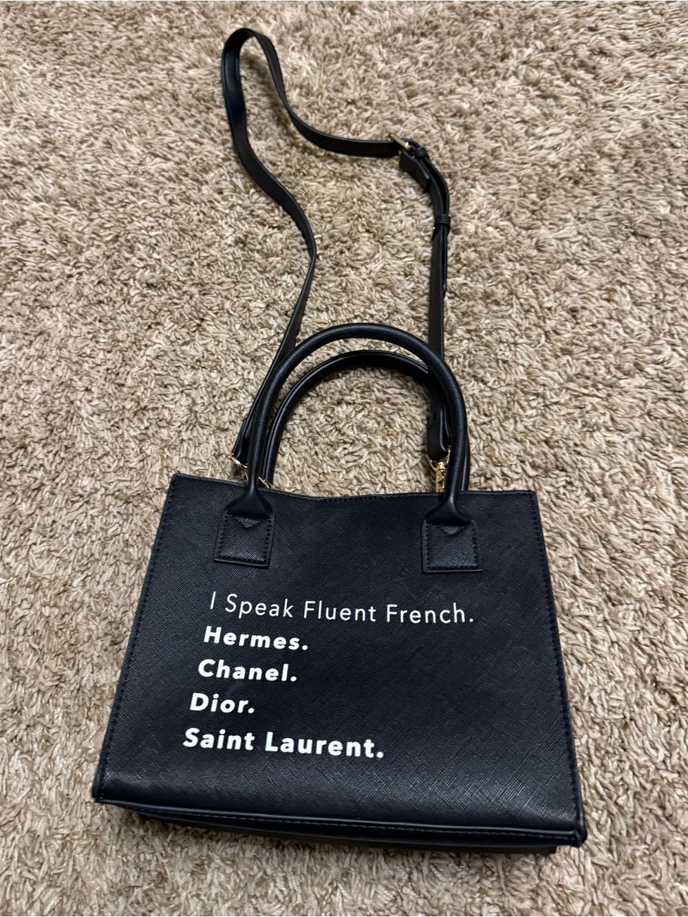 LA|TC Mini Vegan Leather Tote Black Faux Leather Zip Detachable Strap
Gold